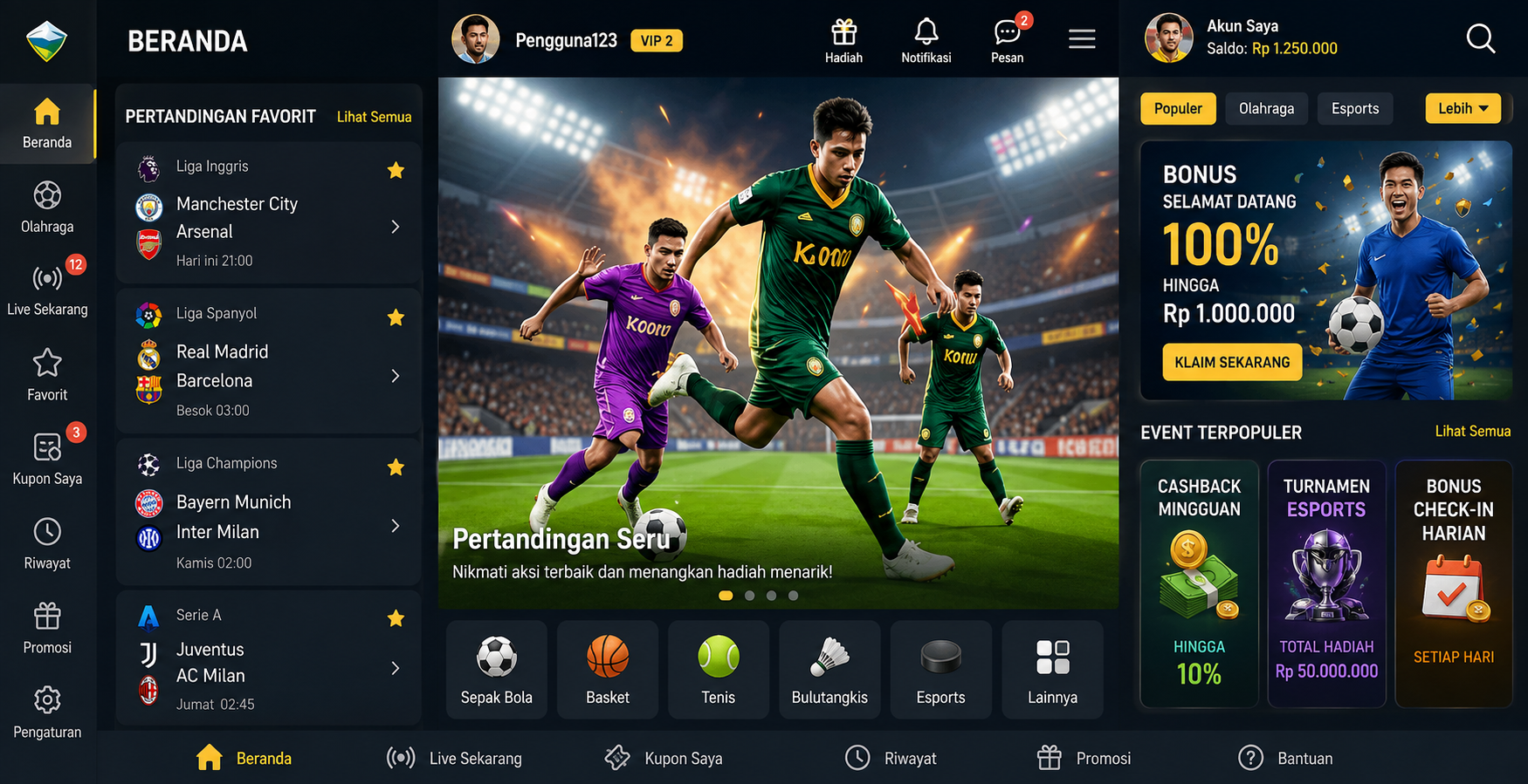 Tangkapan layar utama f08 menampilkan aksi intens dalam pertempuran Sportsbook.